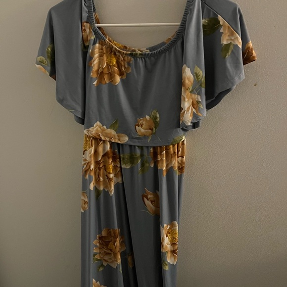 Hello Miz Off the Shoulder Maternity Maxi Dress Size Small Blue Floral - Picture 1 of 4